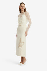 Saskia Applique Tweed Maxi Skirt - Snow Skirts