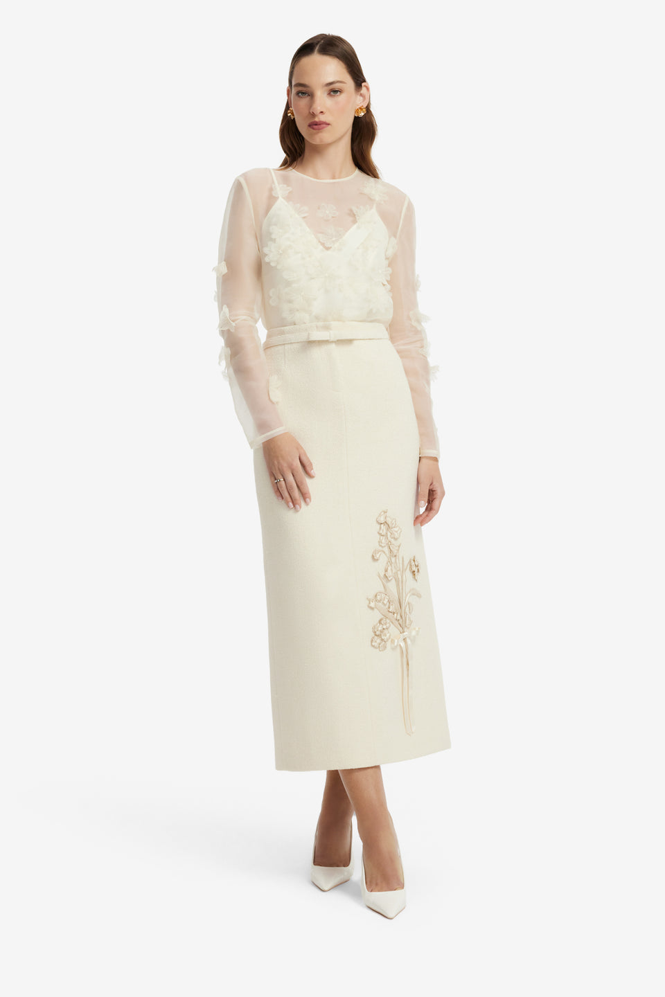 Saskia Applique Tweed Maxi Skirt - Snow Skirts
