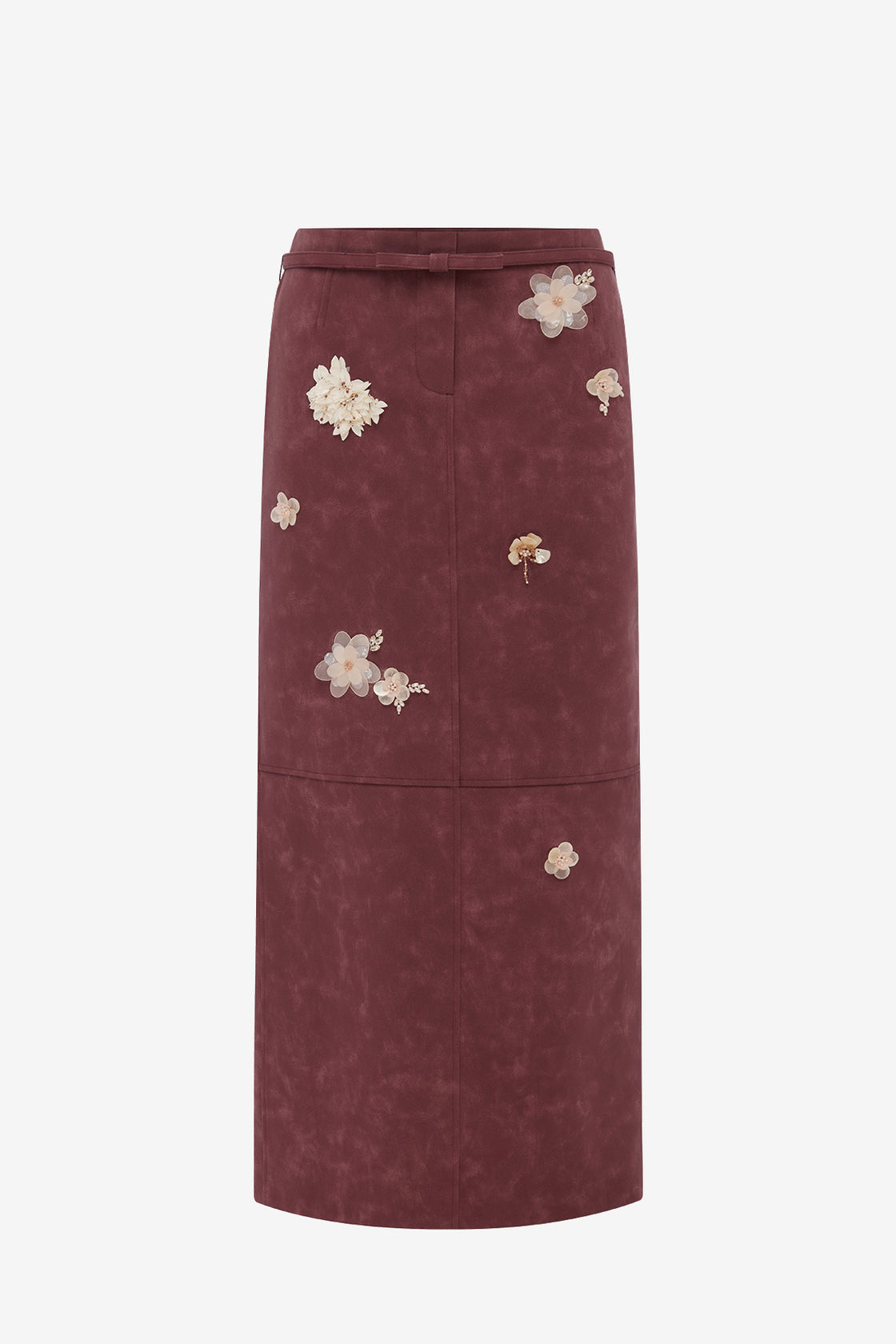 Saskia Embellished Vegan Suede Maxi Skirt - Mahogany Skirts
