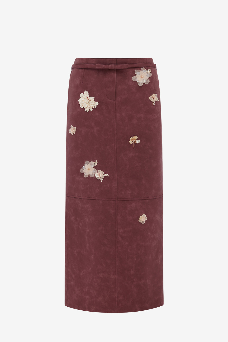 Saskia Embellished Vegan Suede Maxi Skirt - Mahogany Skirts
