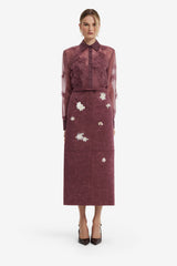 Saskia Embellished Vegan Suede Maxi Skirt - Mahogany Skirts