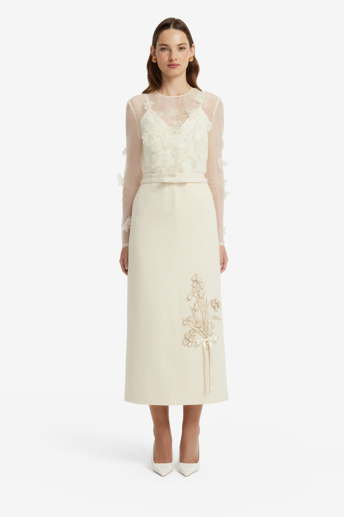 Saskia Applique Tweed Maxi Skirt - Snow Skirts