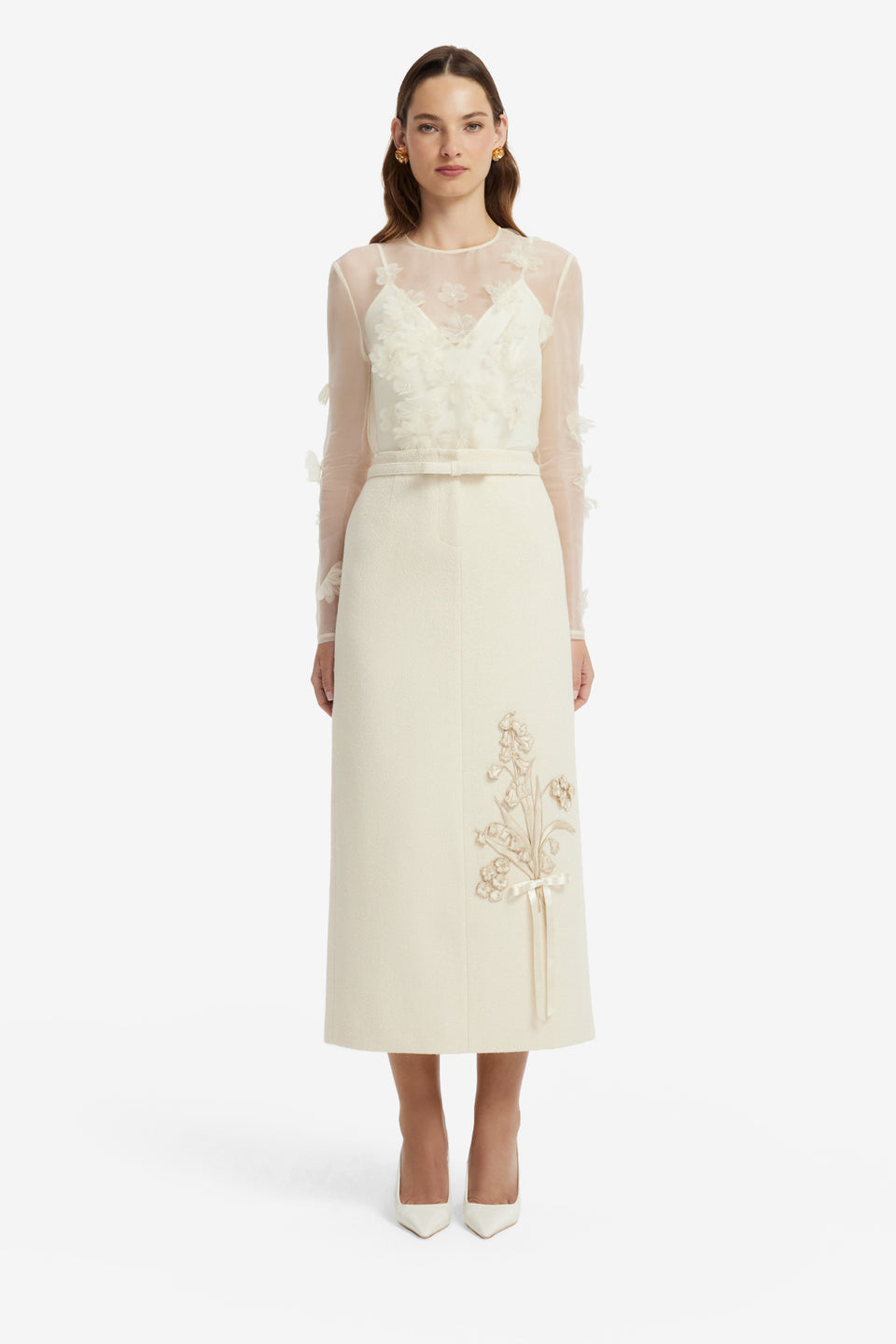 Saskia Applique Tweed Maxi Skirt - Snow Skirts