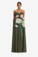 Dahlia Gown - Reverie Print in Olive Dress Maxi