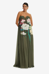 Dahlia Gown - Reverie Print in Olive Dress Maxi