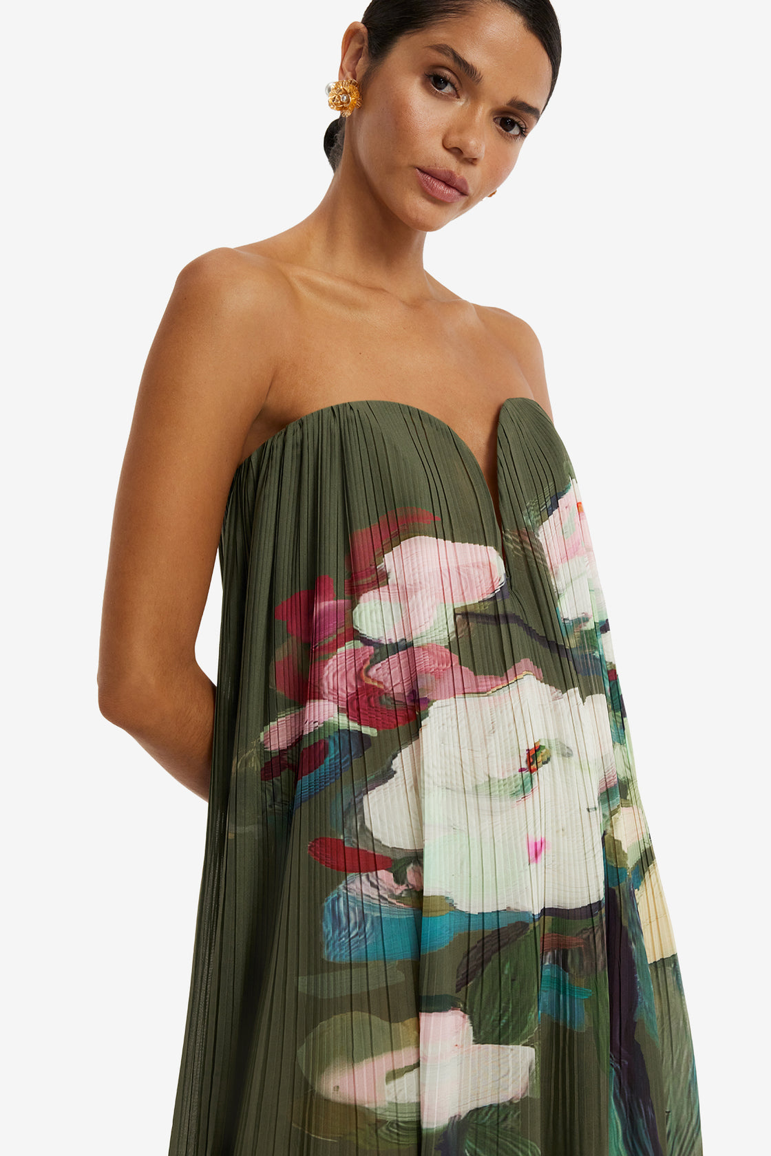 Dahlia Gown - Reverie Print in Olive Dress Maxi