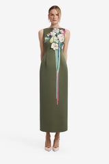 Althea Embroidered Maxi Dress - Reverie Print in Olive Dress Maxi