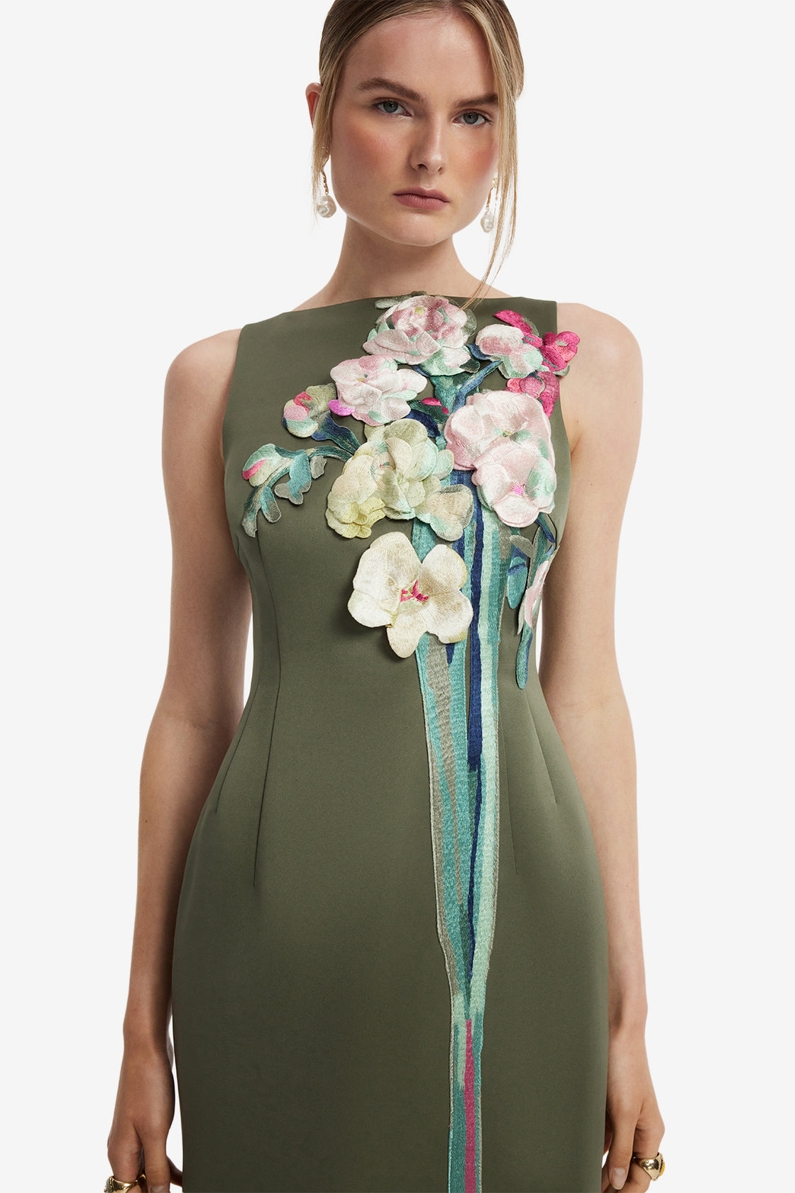 Althea Embroidered Maxi Dress - Reverie Print in Olive Dress Maxi