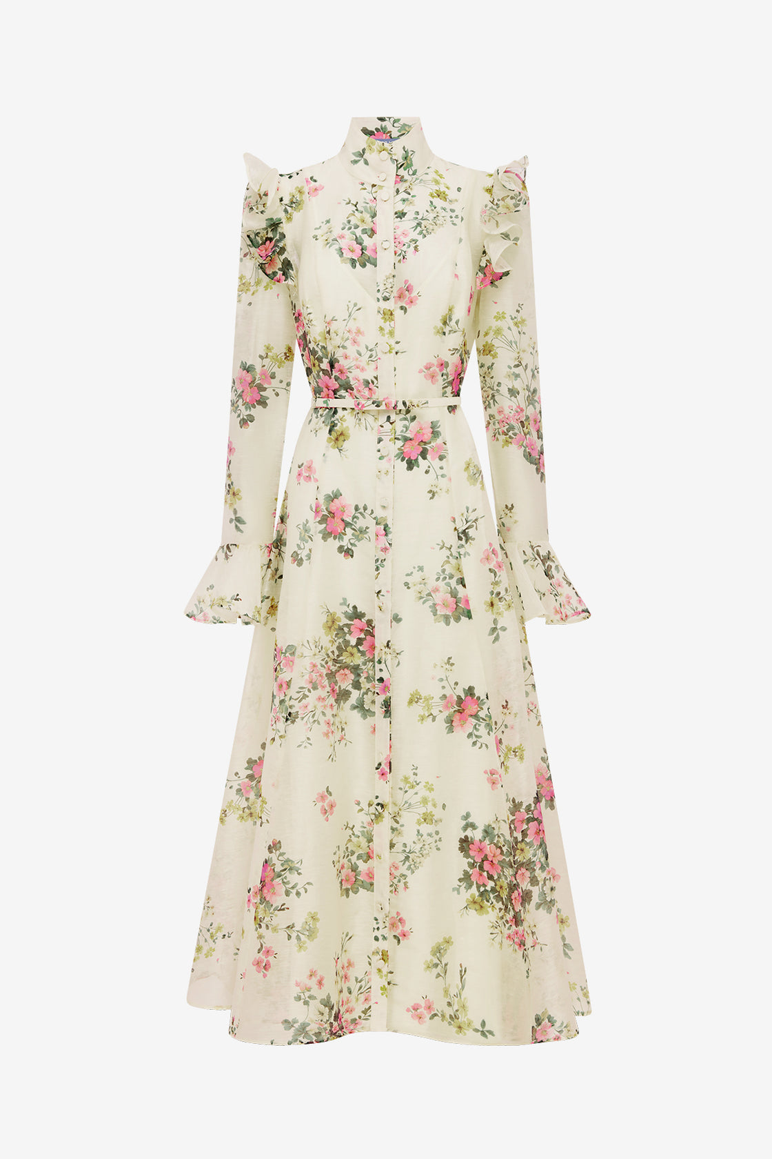 Katrina Butterfly Sleeve Midi Dress - Posy Print in Snow Dress Midi