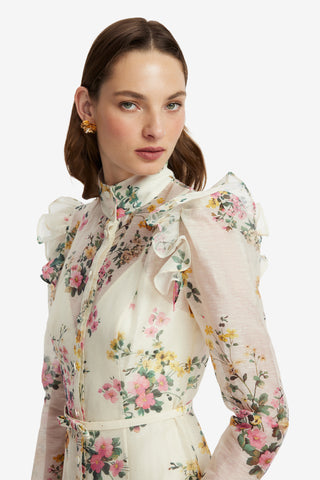 Katrina Butterfly Sleeve Midi Dress - Posy Print in Snow Dress Midi