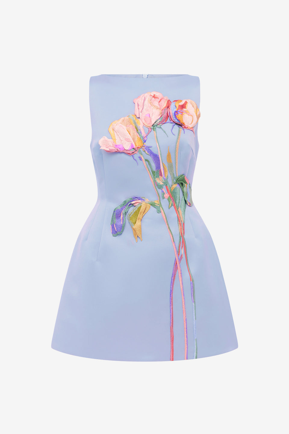 Ali Embroidered Boat Neck Mini Dress - Rose in Periwinkle Dress Mini