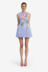 Ali Embroidered Boat Neck Mini Dress - Rose in Periwinkle Dress Mini
