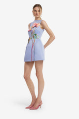 Ali Embroidered Boat Neck Mini Dress - Rose in Periwinkle Dress Mini