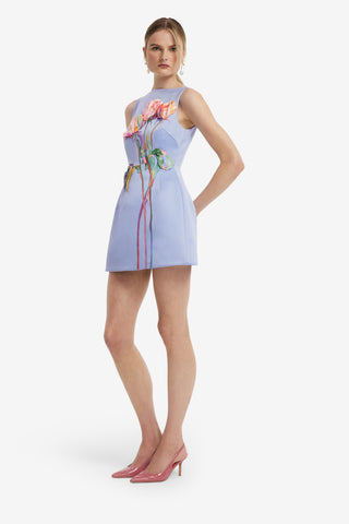 Ali Embroidered Boat Neck Mini Dress - Rose in Periwinkle Dress Mini