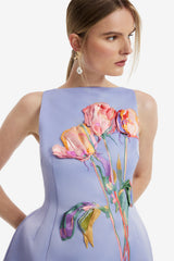 Ali Embroidered Boat Neck Mini Dress - Rose in Periwinkle Dress Mini
