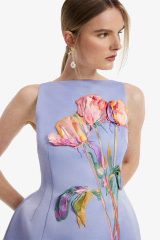 Ali Embroidered Boat Neck Mini Dress - Rose in Periwinkle Dress Mini