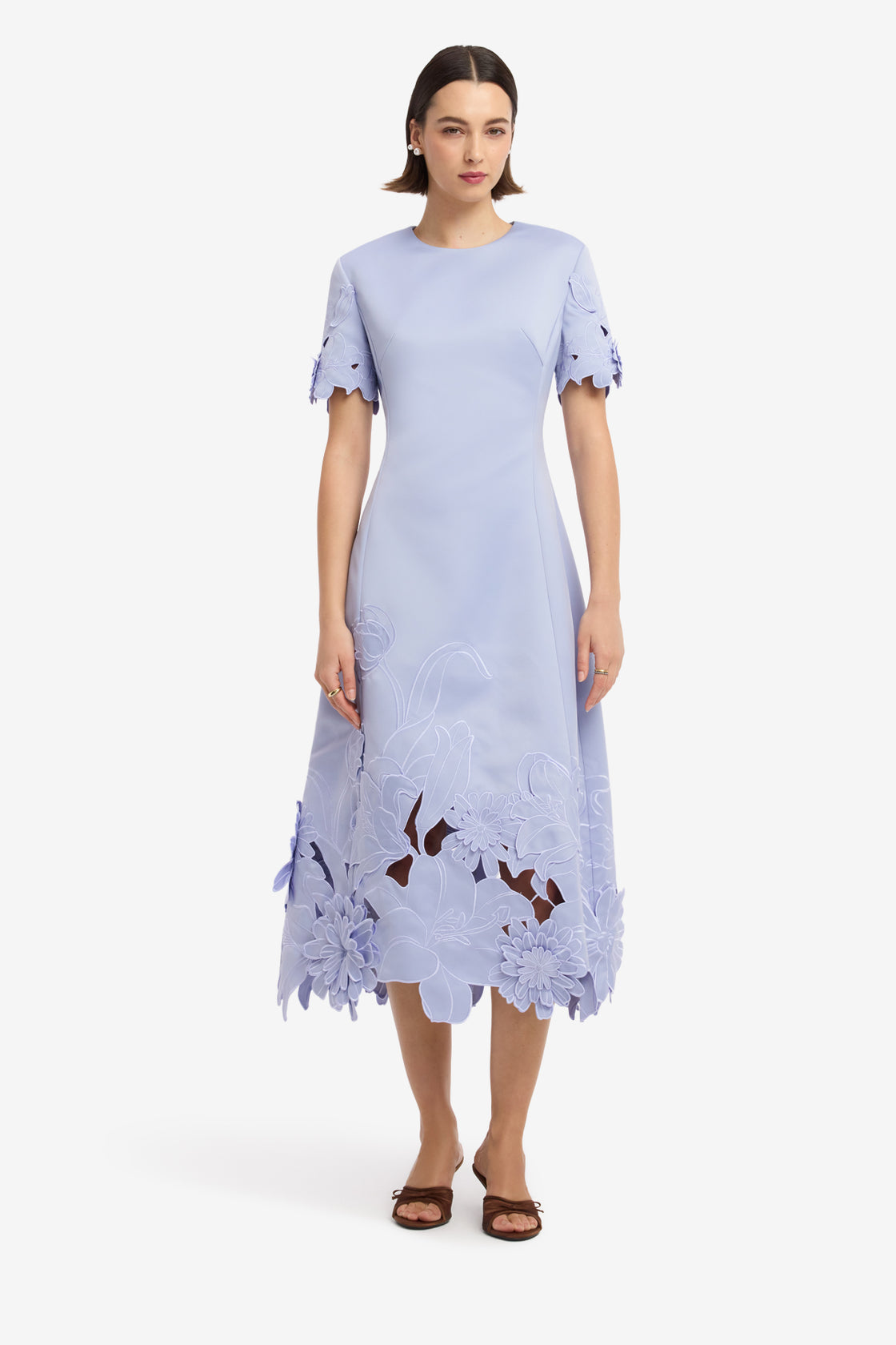 Caroline Applique Short Sleeve Midi Dress - Periwinkle Dress Midi