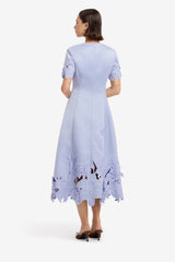 Caroline Applique Short Sleeve Midi Dress - Periwinkle Dress Midi