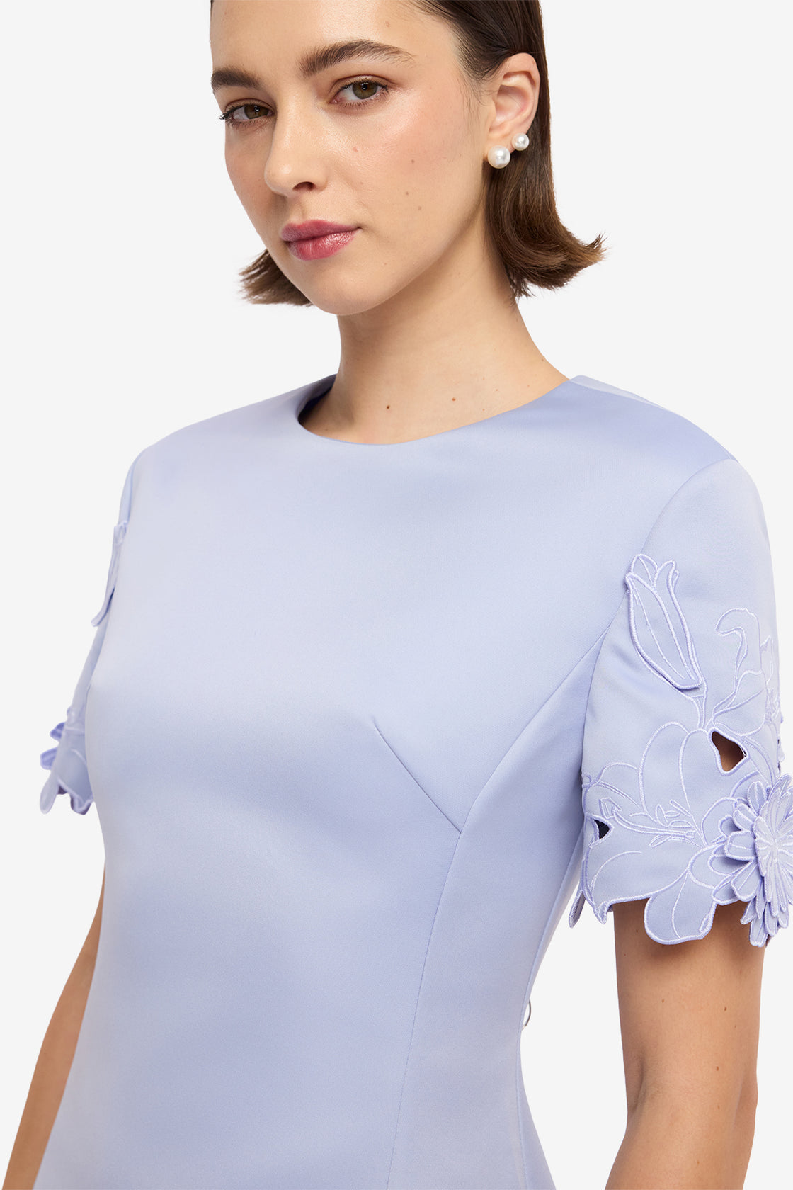 Caroline Applique Short Sleeve Midi Dress - Periwinkle Dress Midi