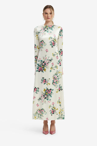 Cassandra Velvet Maxi Dress - Posy Print in Snow Dress Maxi