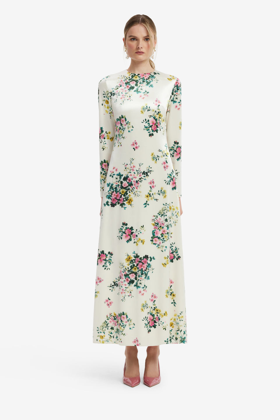Cassandra Velvet Maxi Dress - Posy Print in Snow Dress Maxi