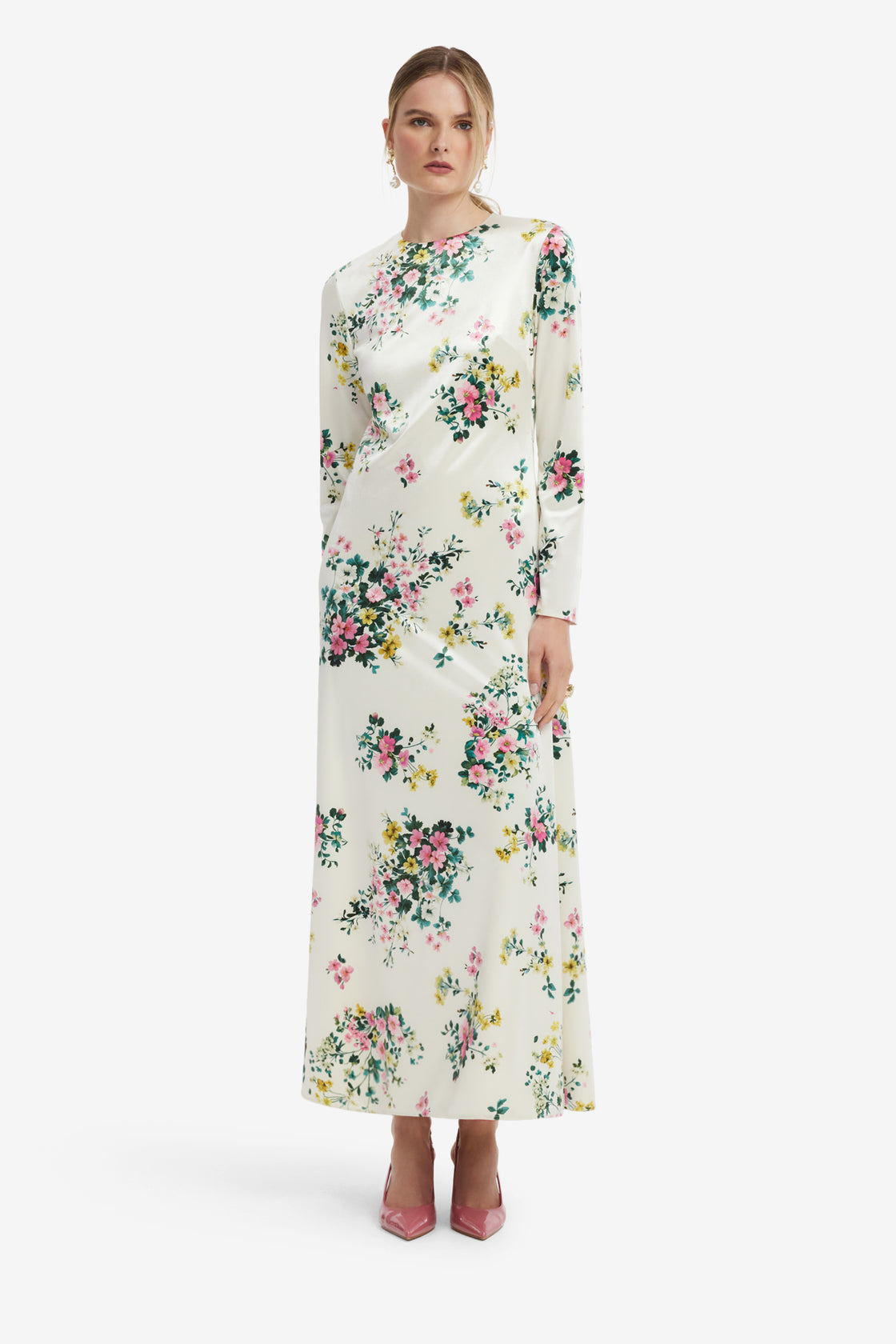 Cassandra Velvet Maxi Dress - Posy Print in Snow Dress Maxi