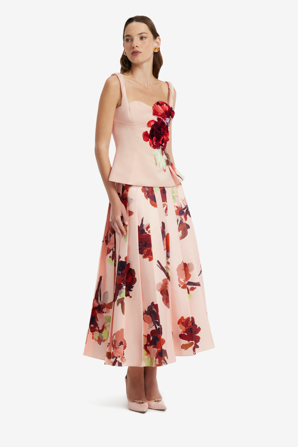 June Pleated Maxi Skirt - Reverie Print in Nectar Skirts