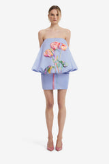 Eiza Embroidered Bustier Bubble Mini Dress - Rose in Periwinkle Dress Mini