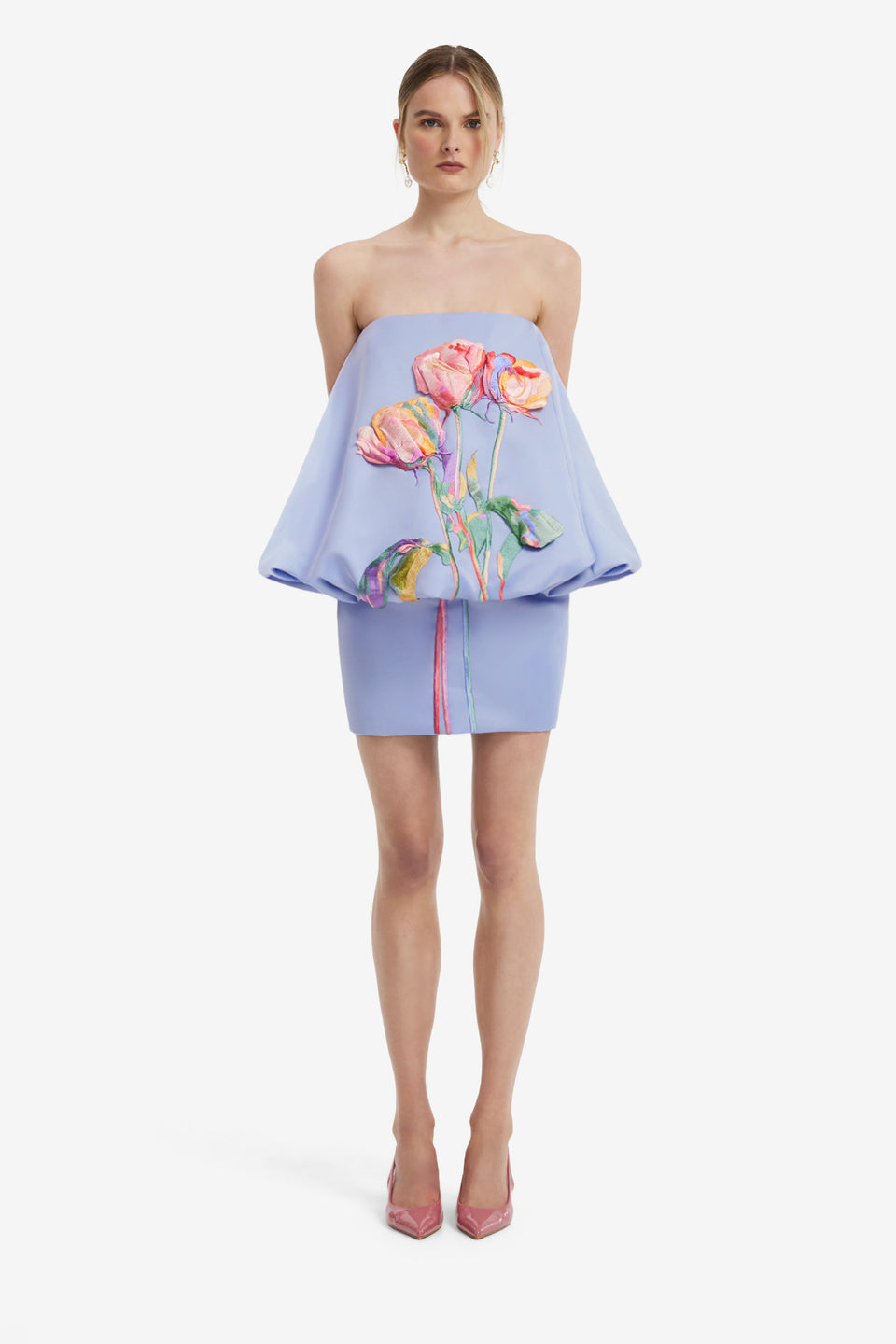 Eiza Embroidered Bustier Bubble Mini Dress - Rose in Periwinkle Dress Mini