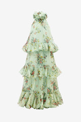 Thalia Halterneck Tiered Maxi Dress - Posy Print in Mint Dress Maxi