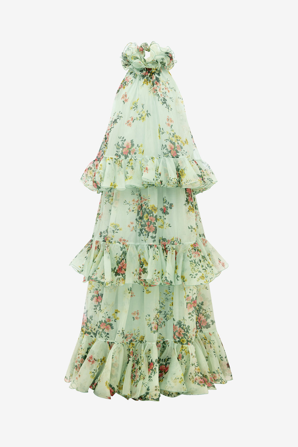 Thalia Halterneck Tiered Maxi Dress - Posy Print in Mint Dress Maxi