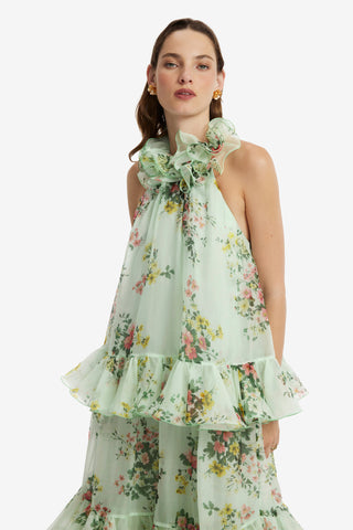 Thalia Halterneck Tiered Maxi Dress - Posy Print in Mint Dress Maxi