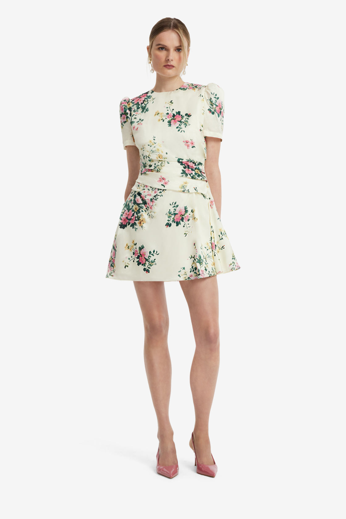 Elyse Short Sleeve Mini Dress - Posy Print in Snow Dress Mini