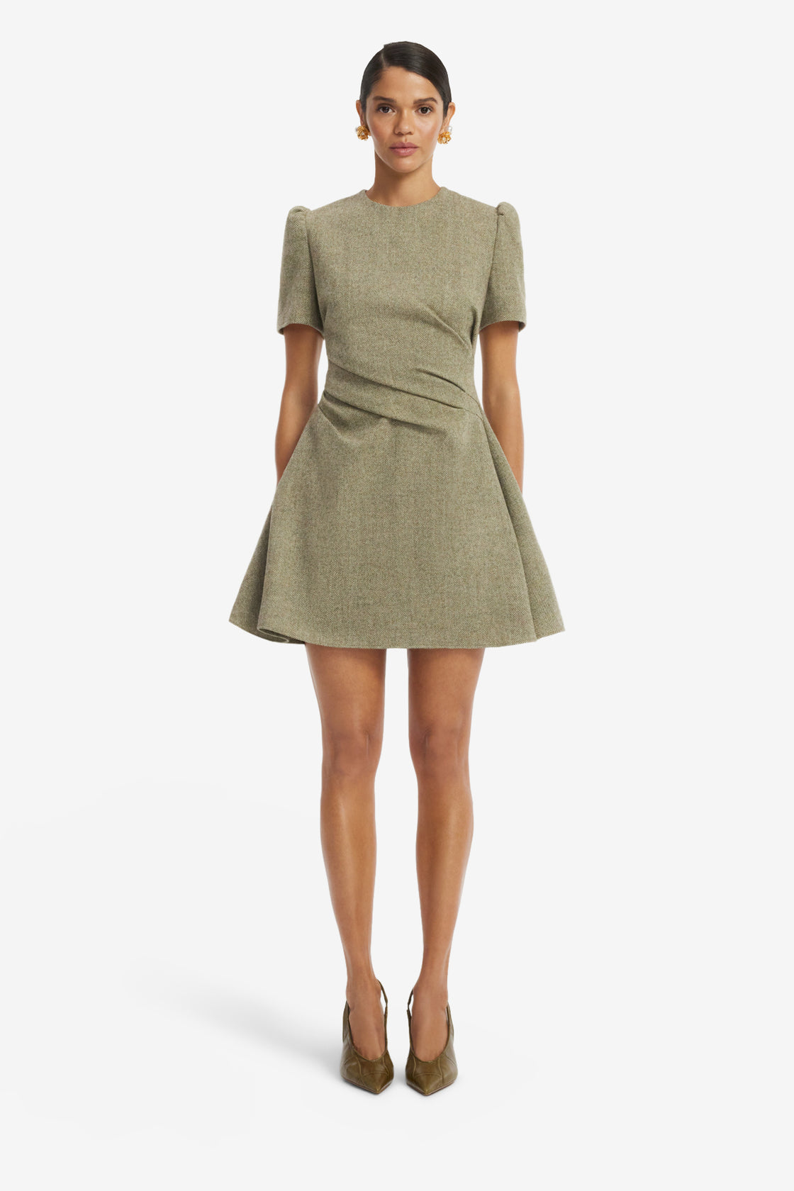 Elyse Wool Short Sleeve Mini Dress - Olive Dress Mini
