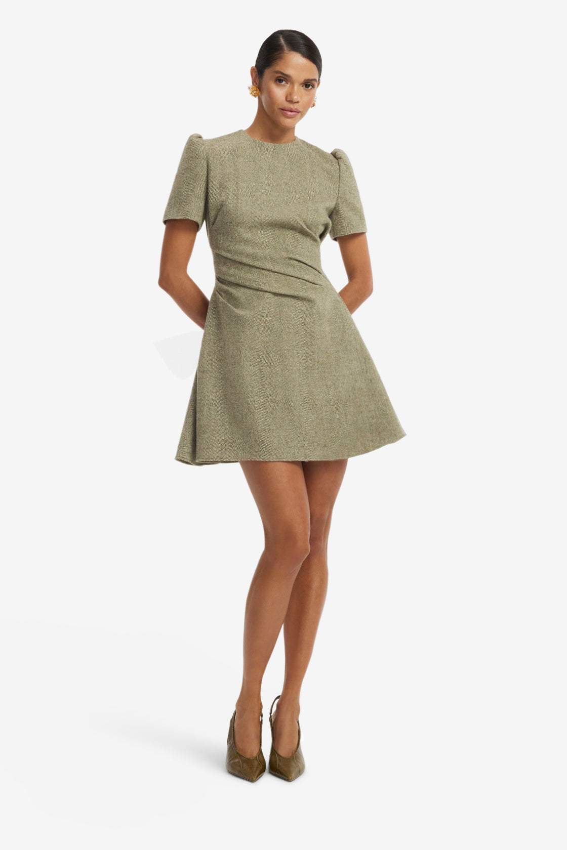 Elyse Wool Short Sleeve Mini Dress - Olive Dress Mini