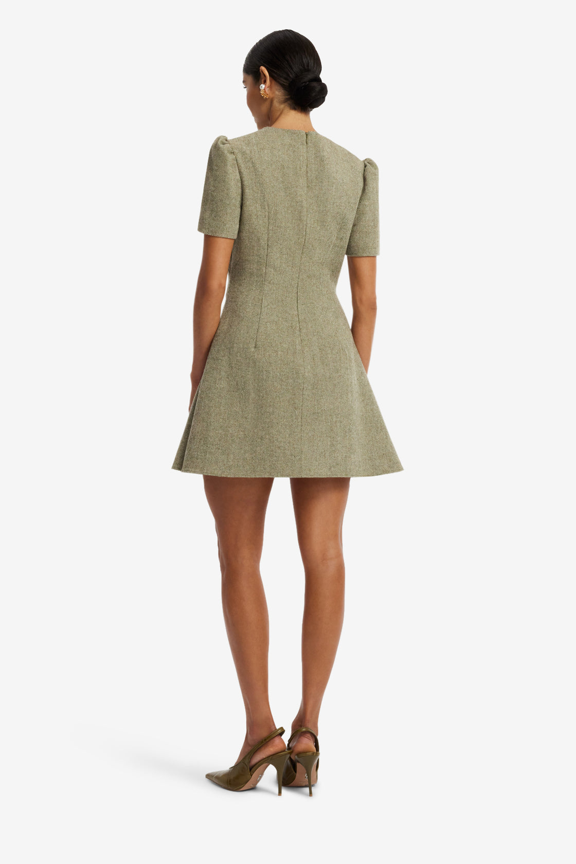 Elyse Wool Short Sleeve Mini Dress - Olive Dress Mini