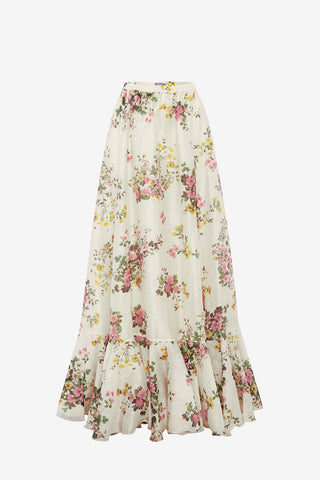 Zinnia Maxi Skirt - Posy Print in Snow Skirts