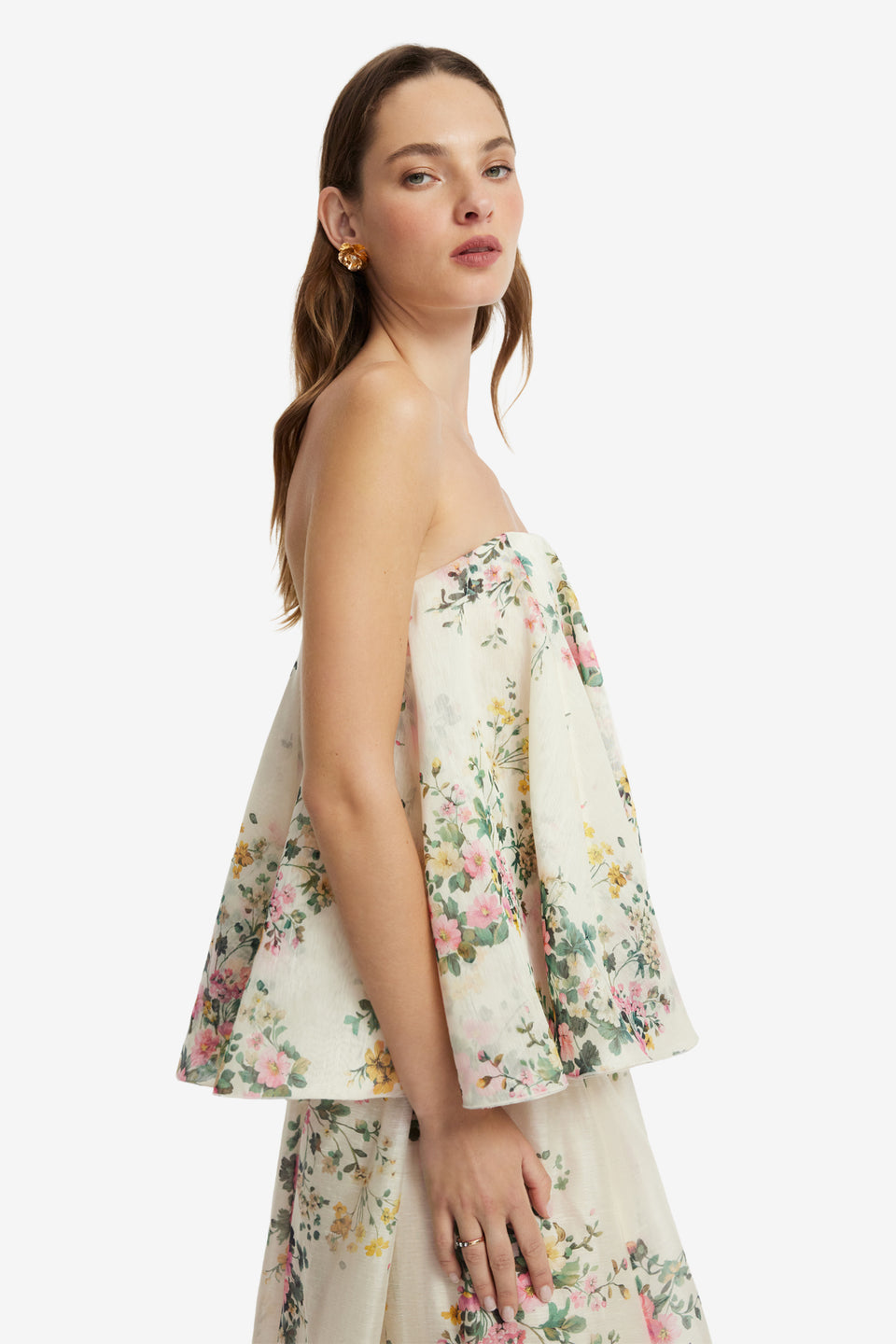 Ixia Bustier Top - Posy Print in Snow Tops
