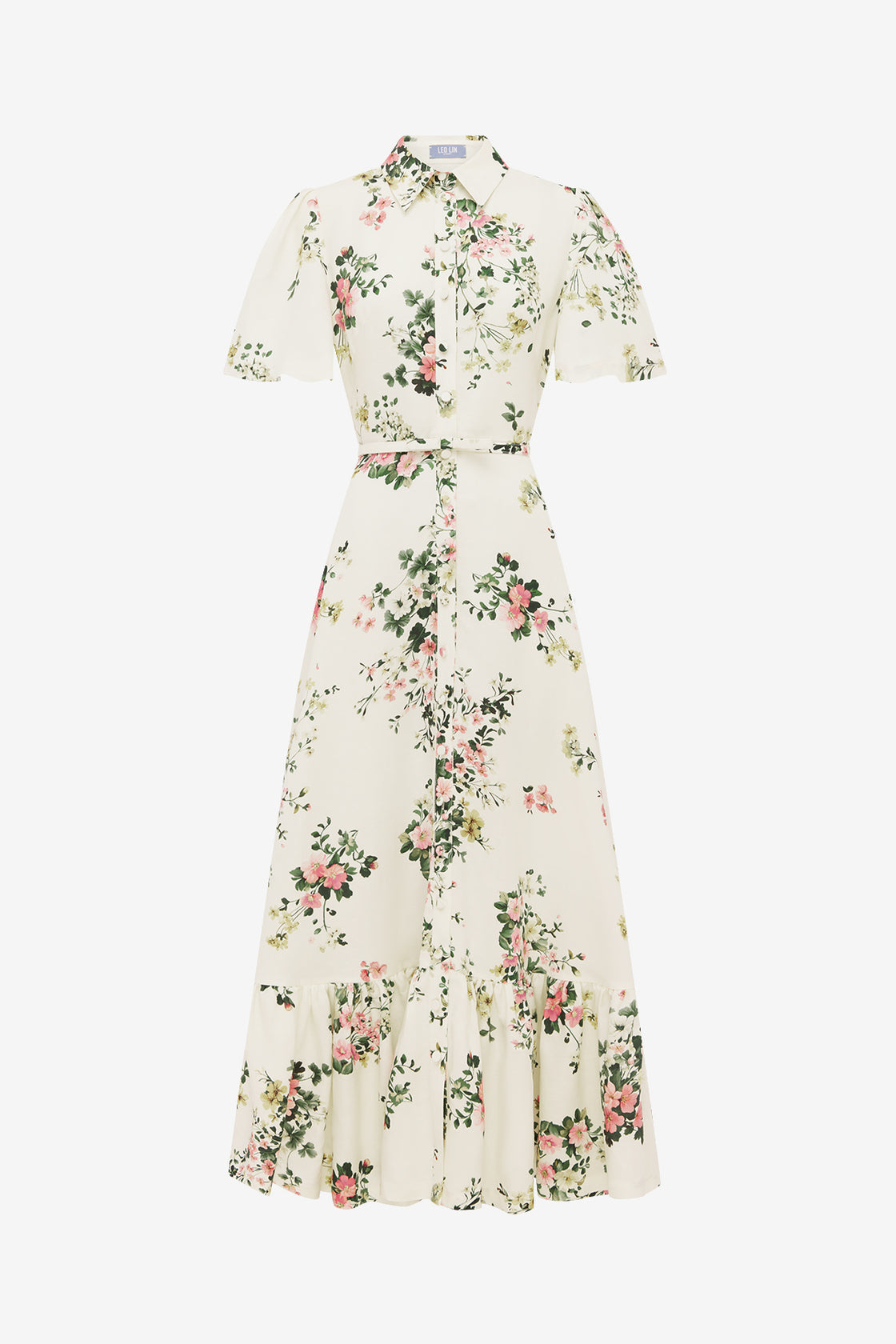 Becca Short Sleeve Midi Dress - Posy Print in Snow Dress Midi