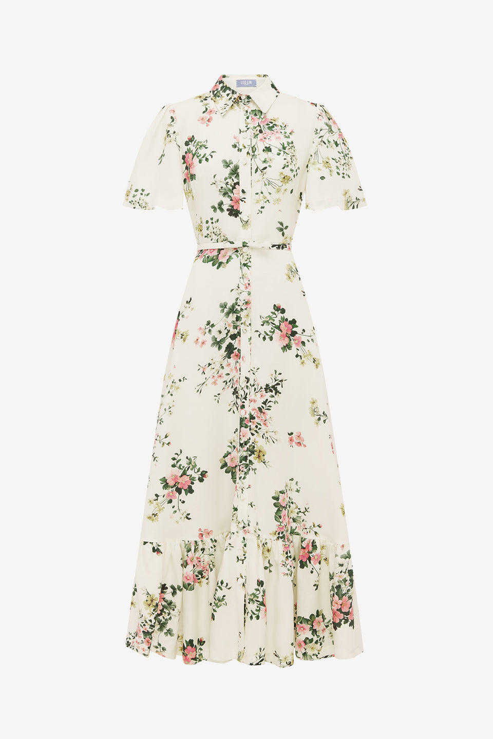 Becca Short Sleeve Midi Dress - Posy Print in Snow Dress Midi