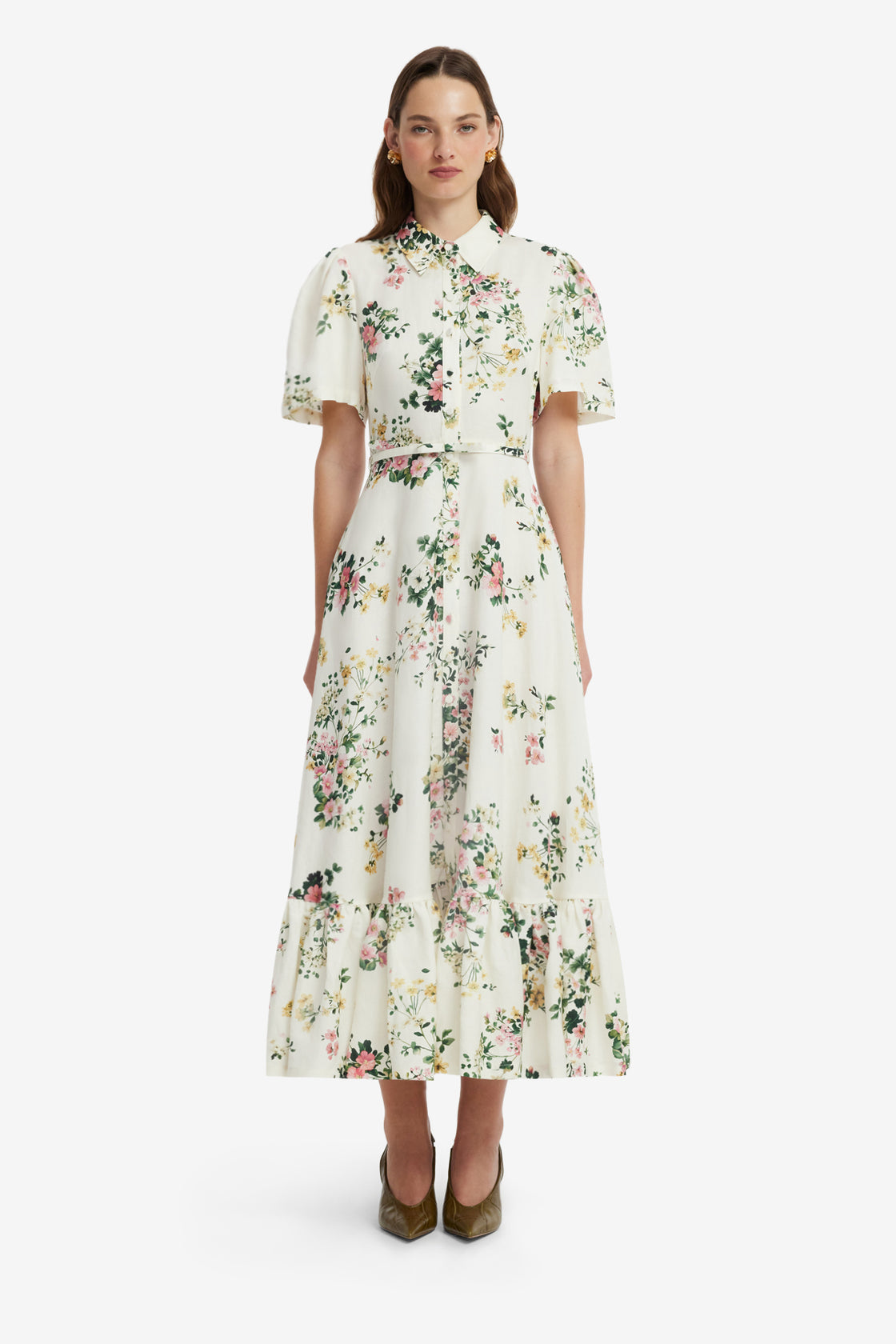 Becca Short Sleeve Midi Dress - Posy Print in Snow Dress Midi