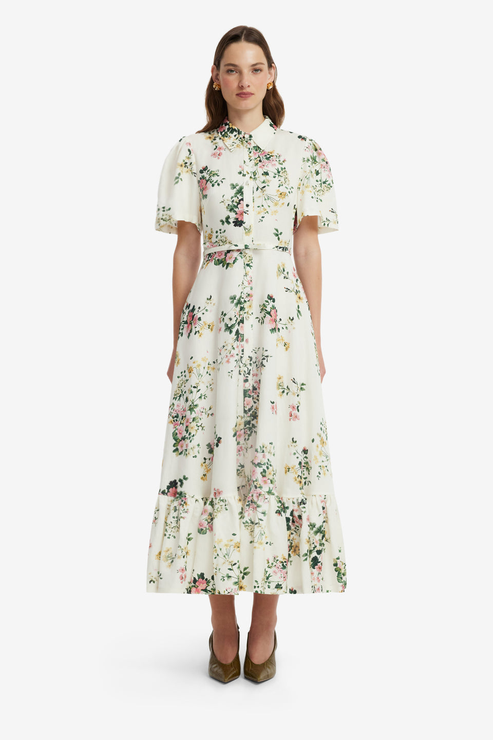 Becca Short Sleeve Midi Dress - Posy Print in Snow Dress Midi