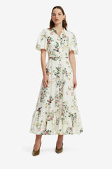 Becca Short Sleeve Midi Dress - Posy Print in Snow Dress Midi