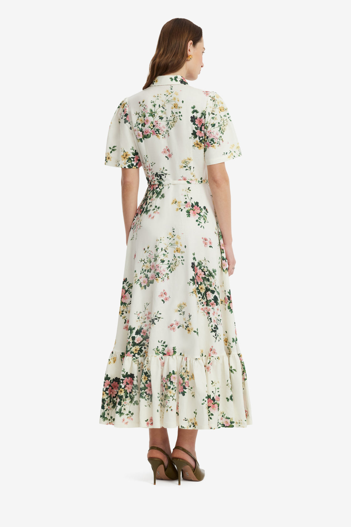 Becca Short Sleeve Midi Dress - Posy Print in Snow Dress Midi