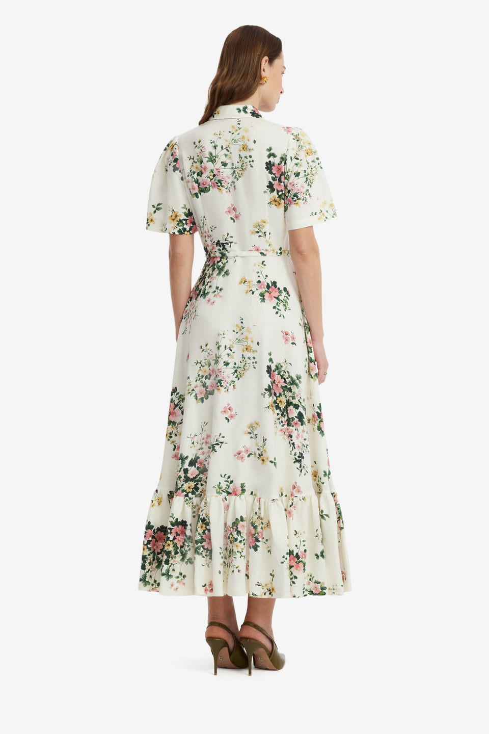 Becca Short Sleeve Midi Dress - Posy Print in Snow Dress Midi