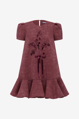 Esther Applique Vegan Suede Mini Dress - Mahogany Dress Mini