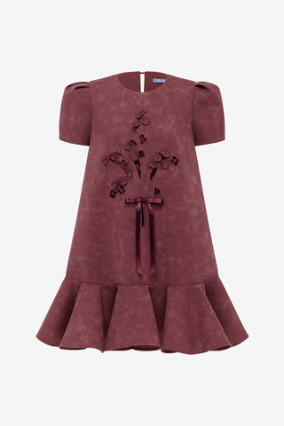 Esther Applique Vegan Suede Mini Dress - Mahogany Dress Mini