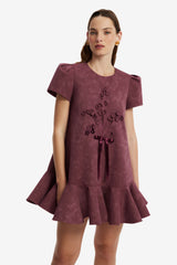 Esther Applique Vegan Suede Mini Dress - Mahogany Dress Mini