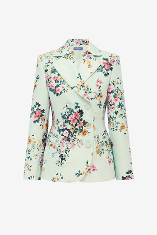 Margaux Double Breasted Fitted Blazer - Posy Print in Mint Blazer