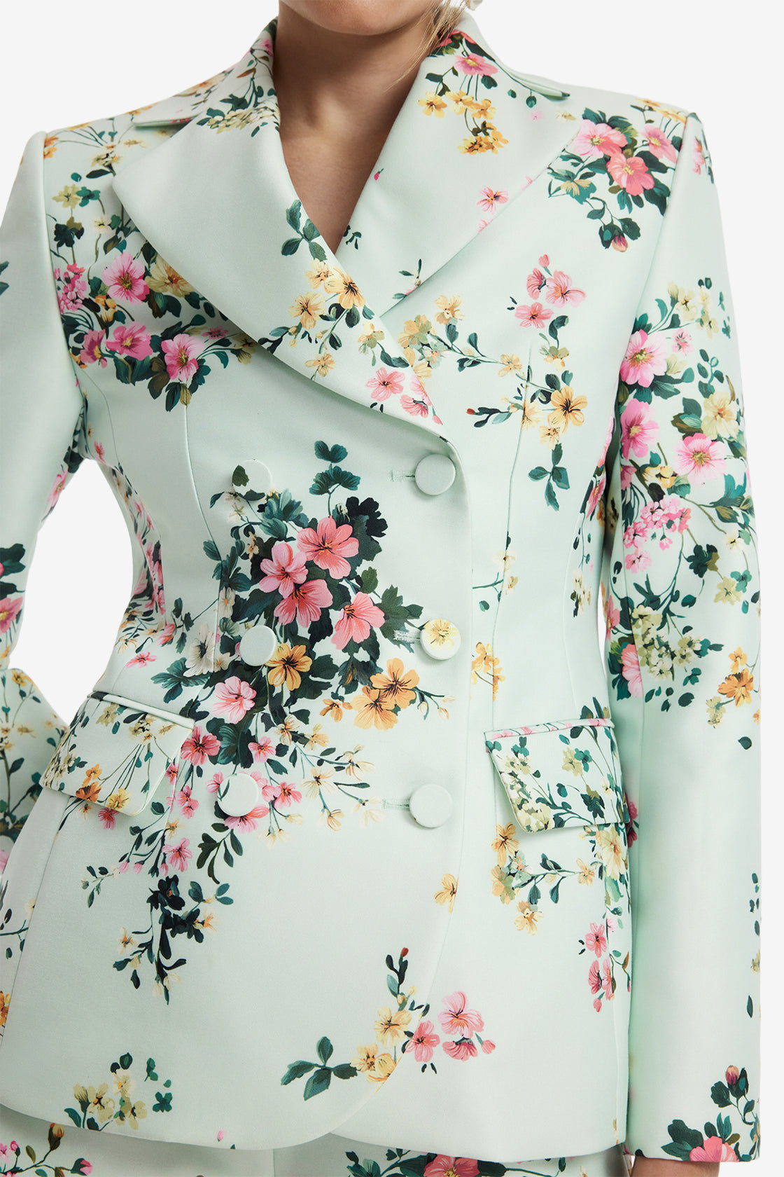 Margaux Double Breasted Fitted Blazer - Posy Print in Mint Blazer 